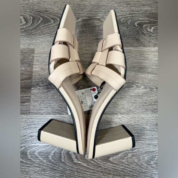 Zara Shoes Women sz9 Cream Heel Slides Leather Weave Sandals Neutral NEW w/Flaws - Picture 8 of 9